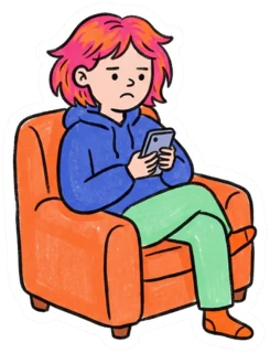 You, at home in an armchair under a raincloud, scrolling the group chat